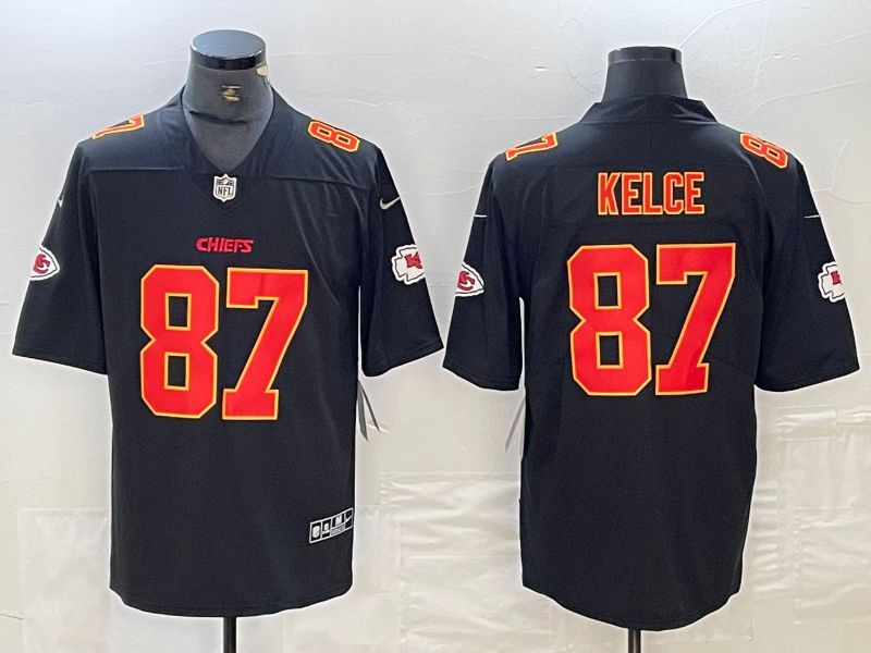 Men Kansas City Chiefs 87 Kelce Black gold 2024 Nike Vapor Limited NFL Jersey style 1